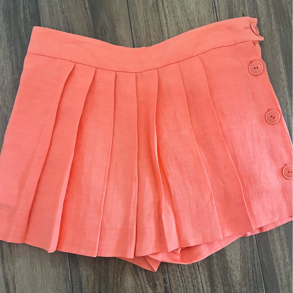 Coral Pleated Skirt with Button Detail